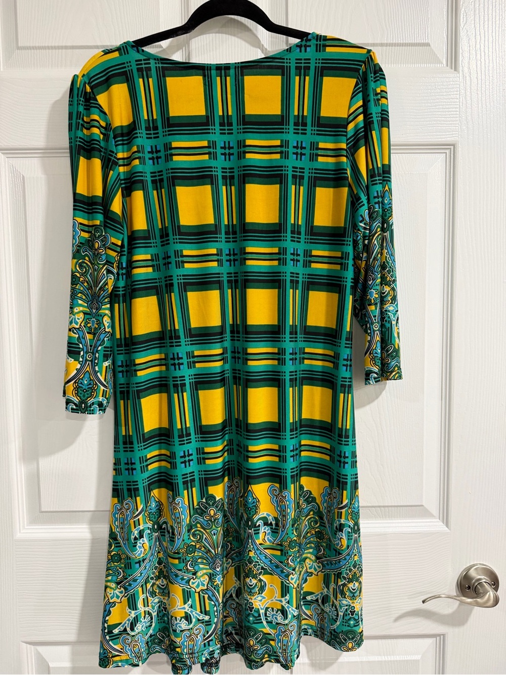 R&B Collection Yellow & Teal Plaid Scoop Neck Dress - Picture 4 of 5
